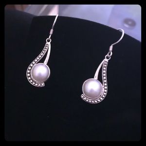 White mabe pearl and silver earrings